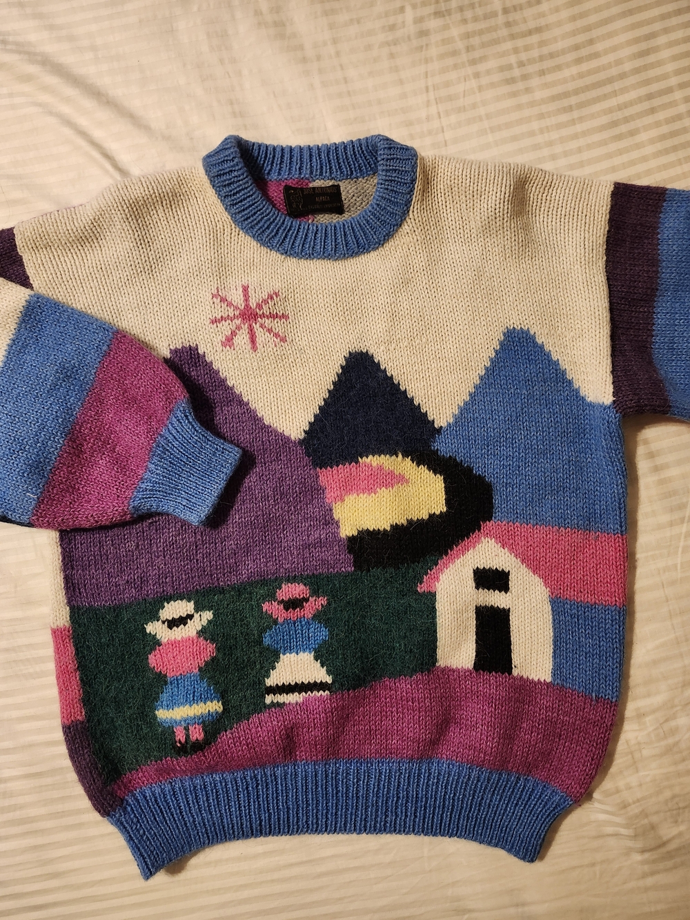Vintage One-Of-A-Kind Hand Knit Peruvian Alpaca Wool Sweater
